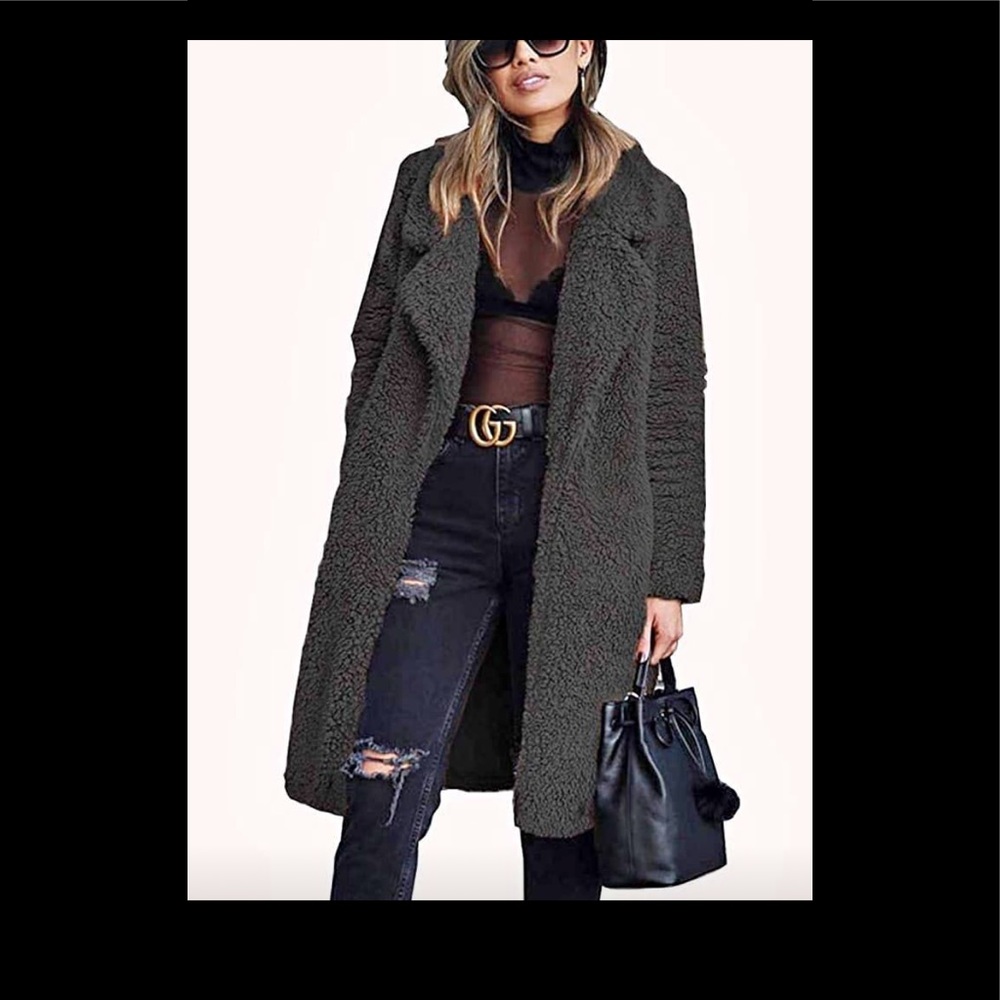 Long green teddy coat